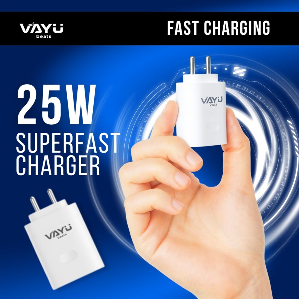VAYU BEATS ElectroBoost 25W Type-C Fast Charger | Lightweight Travel-Friendly Design | Over Temperature Protection | Wireless Compatible | Durable & Compact Adapter – White - Image 5