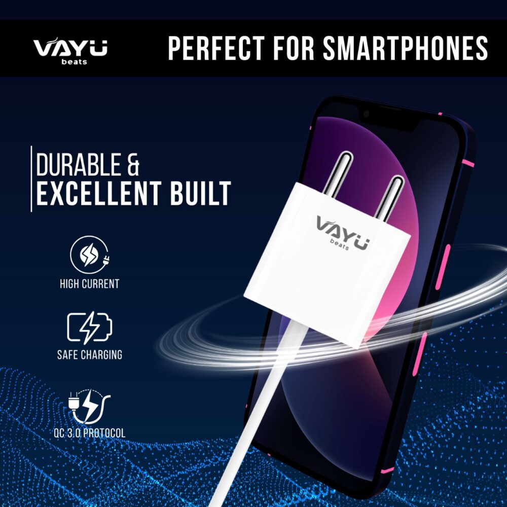 VAYU BEATS ElectroBoost 25W Type-C Fast Charger | Lightweight Travel-Friendly Design | Over Temperature Protection | Wireless Compatible | Durable & Compact Adapter – White - Image 8