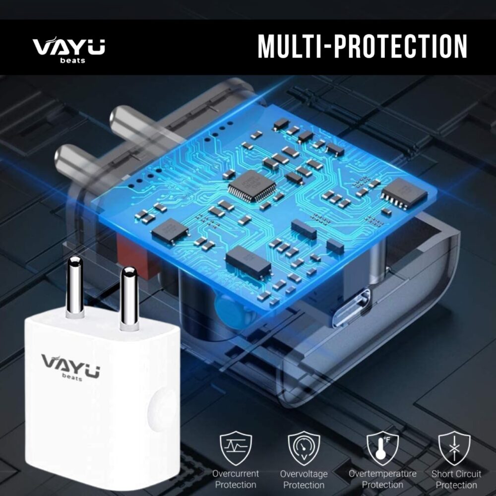 VAYU BEATS ElectroBoost 25W Type-C Fast Charger | Lightweight Travel-Friendly Design | Over Temperature Protection | Wireless Compatible | Durable & Compact Adapter – White - Image 4